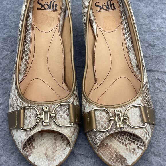 Sofft Snakeskin Leather 3" Wooden Wedge Peep Toe Comfort Dress Shoe Women 10 - Picture 8 of 11